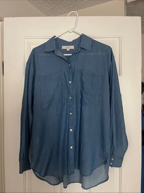 LOFT Indigo Blue Lightweight Button-Down Shirt